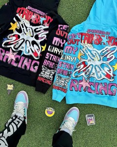 เสื้อมีฮู้ดลายหัวกะโหลกโอเวอร์ไซส์สไตล์ฮาราจูกุแนวสตรีทเสื้อสเวตเชิ้ตฮิปฮอปมีฮู้ดแบบสวมหัวมีตัวอักษร Y2k - Product Image 5