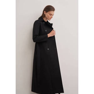 Manteau trench croisé automne-hiver avec ceinture noire et imprimé en coton tricoté - Product Image 2