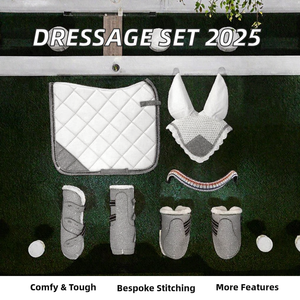 Ensemble personnalisé AWI-SP-0044 : tapis de selle de dressage, voile anti-mouches, protections de sabots, bandeau – Extérieur en coton, rembourrage en polyester, doublure en polycoton - Product Image 2