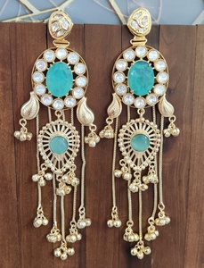 Doublet Plus Moissanite Polki Kashmiri <b>Earrings</b> For Women Luxury Indian Traditional <b>Earrings</b> For Party Wear <b>Long</b> Tassel <b>Earrings</b> - Product Image 4