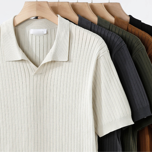 Polo pour homme personnalisé en couleur unie, polos décontractés en tricot, col rond, manches longues ou courtes, tissu uniforme - Product Image 1