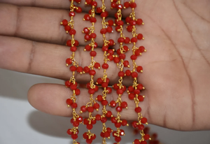 Beautiful 3mm Red Cluster Beaded <b>Rosary</b> Chain Silver Plated & Gold Plated Wire Wrapped Chain - Product Image 4