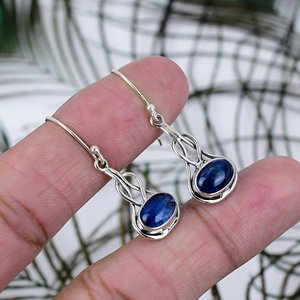 Vintage Style 925 Sterling <b>Silver</b> Kyanite Drop Earrings Indian Handmade Customizable Unisex Women's Jewelry - Product Image 2