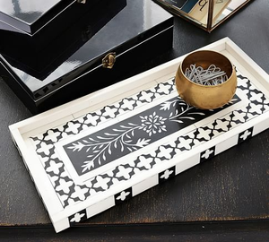 Plateau artisanal éco-responsable en os incrusté pour le service et la présentation |   Console de salon moderne durable et résistante au lave-vaisselle - Product Image 4