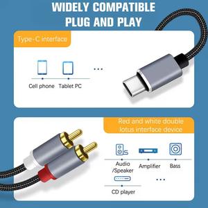 3 pies 24K chapado en oro USB C a 2 <span class=keywords><strong>RCA</strong></span> Cable de Audio DAC Chips digitales para Xiaomi LG Huawei Samsung Pixel <span class=keywords><strong>Tablet</strong></span> altavoz estéreo de coche - Product Image 4