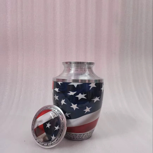 Urna Funeraria Ovalada de Aluminio Mate Hecha a Mano, Moderna, con Diseño de Bandera Americana, Capacidad de 1-2L para Cenizas Humanas - Product Image 1