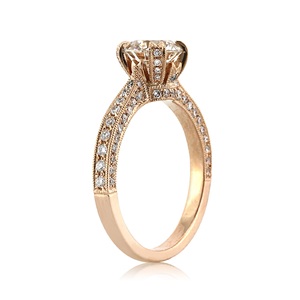 Anillo de bodas lujoso con diamantes de oro rosa de 14 quilates con diseño de Halo oculto, anillo de diamantes cultivados en laboratorio certificado por IGI de oro rosa Art Deco - Product Image 3