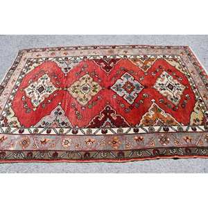 Alfombra de lana turca Vintage clásica rojo Beige 5,2X7,8 pies área grande abstracto adolescentes diseño rectangular respaldo de látex Patchwork para - Product Image 4