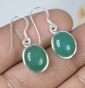 Onyx vert 925 argent Sterling pierre précieuse boucle d'oreille élégante boucle d'oreille bijoux faits à la main forme ovale boucle d'oreille cadeau pour noël - Product Image 2