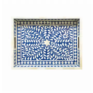 Bandeja con incrustaciones de hueso azul Bandeja rectangular Diseño floral Bandeja con incrustaciones de hueso azul Usos para hoteles y restaurantes con la mejor calidad - Product Image 1