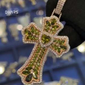 Custom Luxury Moissanite Diamond <b>Cross</b> Pendant Fully Iced Green CZ Rhodium Plated Claw Setting 925 Sterling Silver <b>Charm</b> - Product Image 3