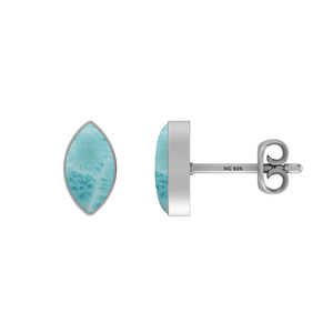 Pendientes de Plata de Ley 925 con Piedra Preciosa de Larimar, Corte Pera, Marquesa, Ovalado, con Cierre de Mariposa, Engaste de Bisel, Paquete de 3, Regalo para Bodas y Fiestas - Product Image 3