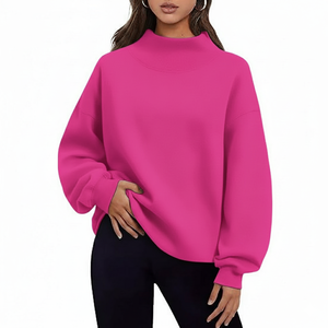OEM Comfortable Women Long Oversized Mock Neck Soft Fleece 100% Cotton Loose Fit Winter Streetwear Mock Neck - Product Image 1