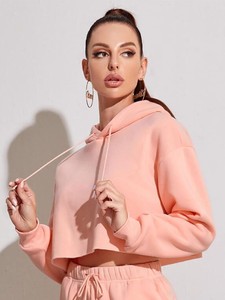 Bajo MOQ al por mayor de 2 piezas de algodón conjuntos de ropa de mujer chándal ropa de calle Loungewear Casual sudaderas con capucha conjunto para mujer - Product Image 2