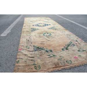 4ft วินเทจ7in x 12ft พรม9in ตุรกีทอสีเบจสีเขียวแบนลายปะต่อแบบคลาสสิกยางขนสัตว์สำหรับตกแต่งห้องนั่งเล่น - Product Image 4