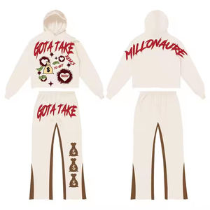 Meilleure qualité unisexe coton lourd Streetwear survêtement régulier polaire à capuche pantalons de survêtement survêtement ensembles automne personnalisé - Product Image 3