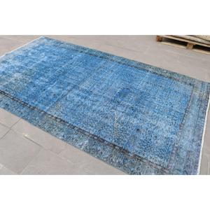 Alfombra Turca de 5.4x9.7 pies, Alfombra Vintage, Alfombra Azul a Rayas de Lana - Product Image 4