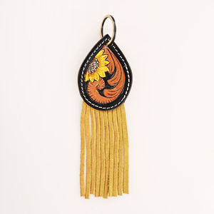 Genuine Cowhide Leather <b>Key</b> <b>Chain</b> Western Cowgirl Tooling Tassel Keyring - Product Image 4