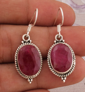 Boucles d'oreilles en argent Sterling 925 avec pierres précieuses rubis de qualité supérieure, pour mariage, en argent Antique, cadeau d'anniversaire - Product Image 1