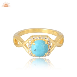 Hermoso Arizona turquesa y Zirconia cúbica mujeres anillo hecho a mano diseñador banda anillo de bodas regalo para novia - Product Image 2