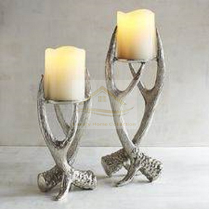 Antler Admirable Design Silver Color <b>Candle</b> Wax Holder Fashionable Style <b>Set</b> of 2 Aluminum Cast <b>Candle</b> Stand Tabletop Decorative - Product Image 1