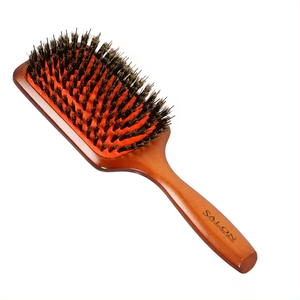 Brosse à cheveux en bois de couleur naturelle ionique avec fonction rembourrée en poils de porc-épic - Product Image 1