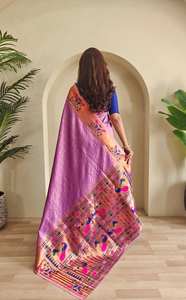 Saree de mariage de fête en pure soie douce Paithani avec un design à pois et un riche sari de tissage Zari antique - Product Image 5