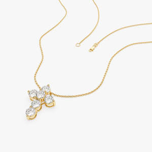 Pendentif croix glamour serti de diamants ronds de laboratoire 3,00 carats E-F VVS en or 14 carats pour cadeau de mariage ou d'anniversaire personnalisable - Product Image 4