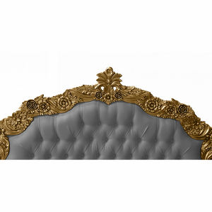 Lit Louis XV Patrice en bois de palissandre massif de haute qualité avec finition dorée et tissu gris pour usage intérieur. - Product Image 4