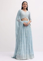 Lehenga en Georgette Semi-Couture Élégant avec Travail de Séquence et de Broderie Choli Non Cousu et Dupatta Brodé Occasions Spéciales