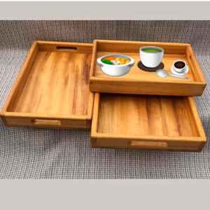 Plateau en bois de mangue de ferme Plateau de Noël Plateau de service rectangulaire avec poignée pour tasse à thé Petit-déjeuner aux fruits - Product Image 2