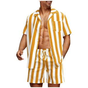 100% ชุดกีฬาผ้าซาตินผ้าฝ้าย2ชิ้นสำหรับผู้ชาย, ชุดลำลอง2ชิ้นและเสื้อเชิ้ตกางเกงขาสั้นเข้าชุดฤดูร้อน - Product Image 1