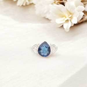 Bague en argent sterling 925 avec topaze bleue de Londres, taille ovale, cœur, pierre précieuse certifiée IGI, bijoux faits à la main, bague fine, cadeau pour femme - Product Image 6