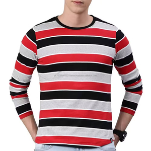2026 Men's Formal <b>Black</b> Red Striped Short Sleeve T-Shirt High Quality Polyester/Cotton Knitted Fabric <b>Turtleneck</b> Collar - Product Image 1