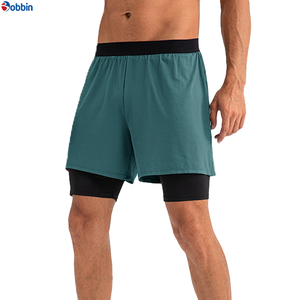 New Arrival Custom Logo 2 in 1 Running Gym <b>Shorts</b> for Men Workout Sweat <b>Short</b> <b>With</b> Inner <b>Phone</b> <b>Pocket</b> Solid Color Men's Clothing - Product Image 3