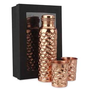 Último modelo de juego de botellas de agua de cobre puro con tapa junta a prueba de fugas para gimnasio Camping accesorio indio Ayurveda beneficios para la salud - Product Image 6