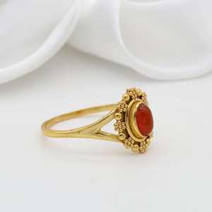 ปะการังแดงยอดนิยมทำด้วยมือแหวนอัญมณีโบฮีเมียนชุบทอง18K สำหรับผู้หญิงเครื่องประดับทองเหลืองของขวัญแต่งงาน - Product Image 3