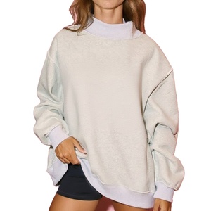 Sweat-shirt à col montant surdimensionné à épaules tombantes en molleton de coton lourd personnalisé de haute qualité pour femmes, broderie, automne - Product Image 1