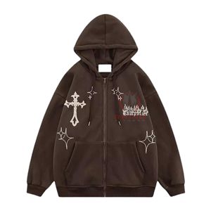 เสื้อสเวตเตอร์สวมหัวโอเวอร์ไซส์ของผู้ชายเสื้อมีฮู้ดปักลายในเมืองสไตล์ฮิปฮอปลายสีทึบสำหรับฤดูหนาวสวมใส่ทุกวัน - Product Image 1