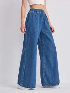 Pantalones y pantalones de mujer de alta calidad Piernas anchas Palazzo Blue Denim Slim Fit Vintage Casual Moda Ventas completas - Product Image 6