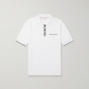 Polo de manga corta para hombre, color blanco, talla grande, patrón sólido, tejido de punto de colores, botón bordado antibolitas - Product Image 1