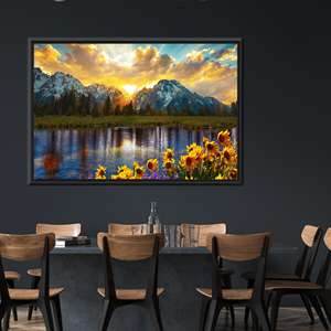 Printed Canvas <b>Poster</b>: Mountain Landscape Wall Hanging Office Decor,1P:Black <b>Framed</b> - Product Image 1