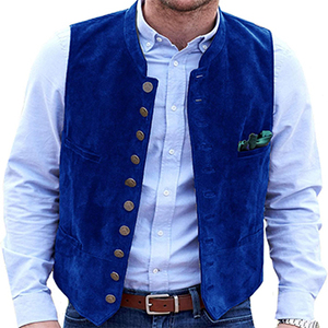 100% algodón tradicional alemán Trachten chaleco bávaro para hombres Reversible y transpirable decoración de botones de invierno - Product Image 3