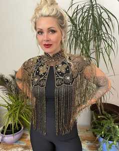 Elegante capa burlesca hebras con cuentas lentejuelas recto sujeta el cuello para el traje festivo del Club perlas naturales hermosas del Festival - Product Image 6