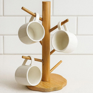 Modern 5+ Tier Bamboo Cup Stand Wall Mounted 15x35cm High Quality <b>Rack</b> Made in Turkiye - Product Image 2