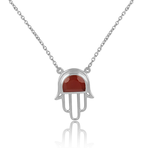 Collar de Plata con Diseño de Mano de Hamsa, Gema de Ónix Rojo Natural, Cadena de Plata Esterlina, Proveedor de Collares con Colgante - Product Image 5