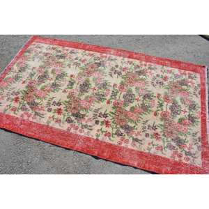 พรมตุรกีโบราณทรงสี่เหลี่ยมผืนผ้าขนาดใหญ่3.8 x 6.5ft คลาสสิกสีแดงเบจปะต่อน้ำยางขนสัตว์สำหรับห้องวัยรุ่นใช้ห้องโถง - Product Image 2