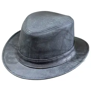 Crazy Leather Fedora Hats Medium Large Adult Size High Quality Black Leather Hats Custom Design Men Women Cowboy Hats Wholesale