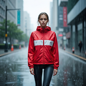 Chaqueta de lluvia cortavientos impermeable Multipanel ligera para mujer con diseño con capucha y forro de algodón - Product Image 4
