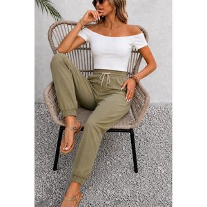 Blusa Corta de Viscosa con Cuello Madonna y Bolsillos para Mujer, con Conjunto de Chándal de Dos Hilos, 34843 - Beige - Product Image 1
